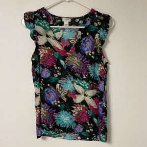 Jcrew floral v-neck ruffle tank top size 2